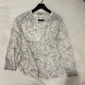 LOFT White and Gray Floral Blouse